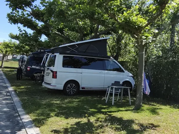 autocaravana en la sombra de un camping