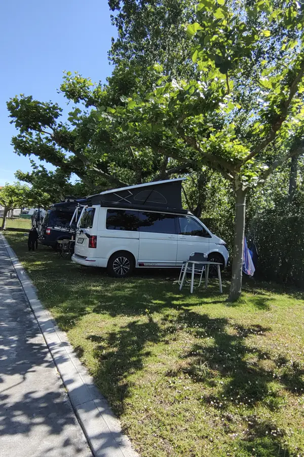 autocaravana en la sombra de un camping